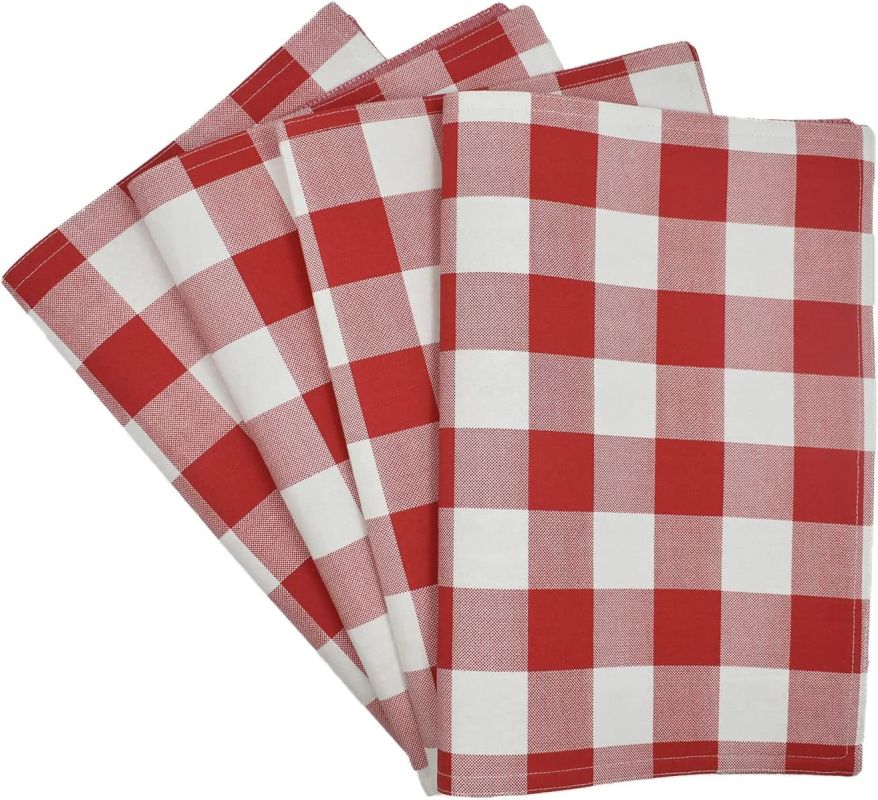 KeebleOutlet Set of 4 Buffalo Plaid Placemats for Dining Table 100% Cotton Thick Placemats Double Layered Reversible, Washable Placemat