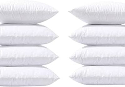 Set of 8 18?18 Pillow Inserts | Hypoallergenic Couch Pillow Stuffing, Couch Cover, Decorative Throw Pillows for Bed, Sofa & Outdoor | Washable, White Reusable Cushion Inserts for Couch & Living Room